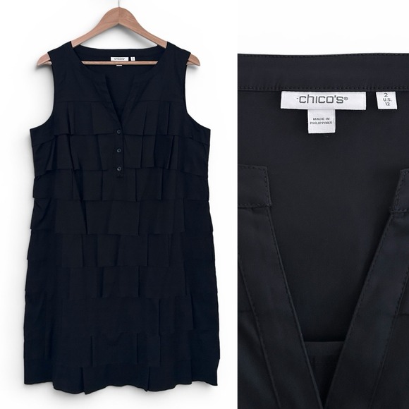 Chico's Dresses & Skirts - Chico's Women 12 Black Large Cotton Sleeveless Ruffled Tiered Shift Dress Size 2